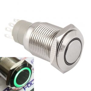Self-locking Pulsante with Green LED 16mm 12V Metal bottone