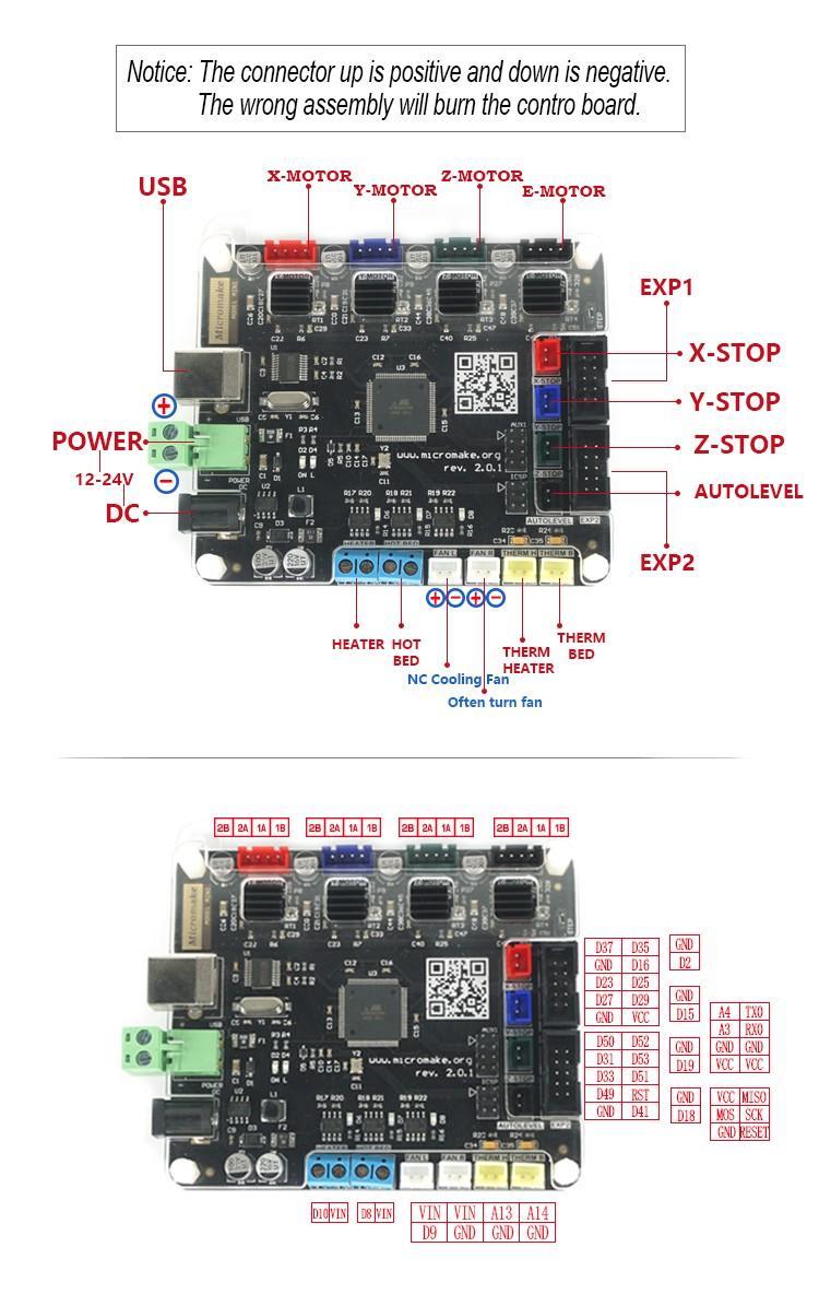 Controller stampante 3D Micromake Scheda pannello di controllo principale Rampa compatibile 1.4 Supporto Pezzi riscaldati Pezzi - immagine 12