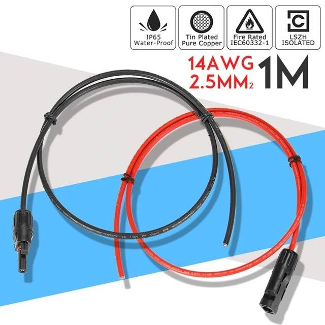 2.5 millimetri 14 AWG 1 Metro pannello solare cavo prolunga in rame filo nero e rosso con connettore