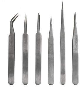Set 6 pezzi Pinzette di precisione Acciaio Inox Stainless steel Anti statica