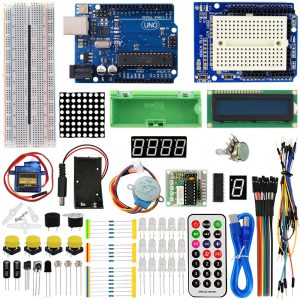 H017 UNO R3 Starter Kit 1602 LCD Servo Motore Dot Matrix Breadboard LED per Arduino kit02
