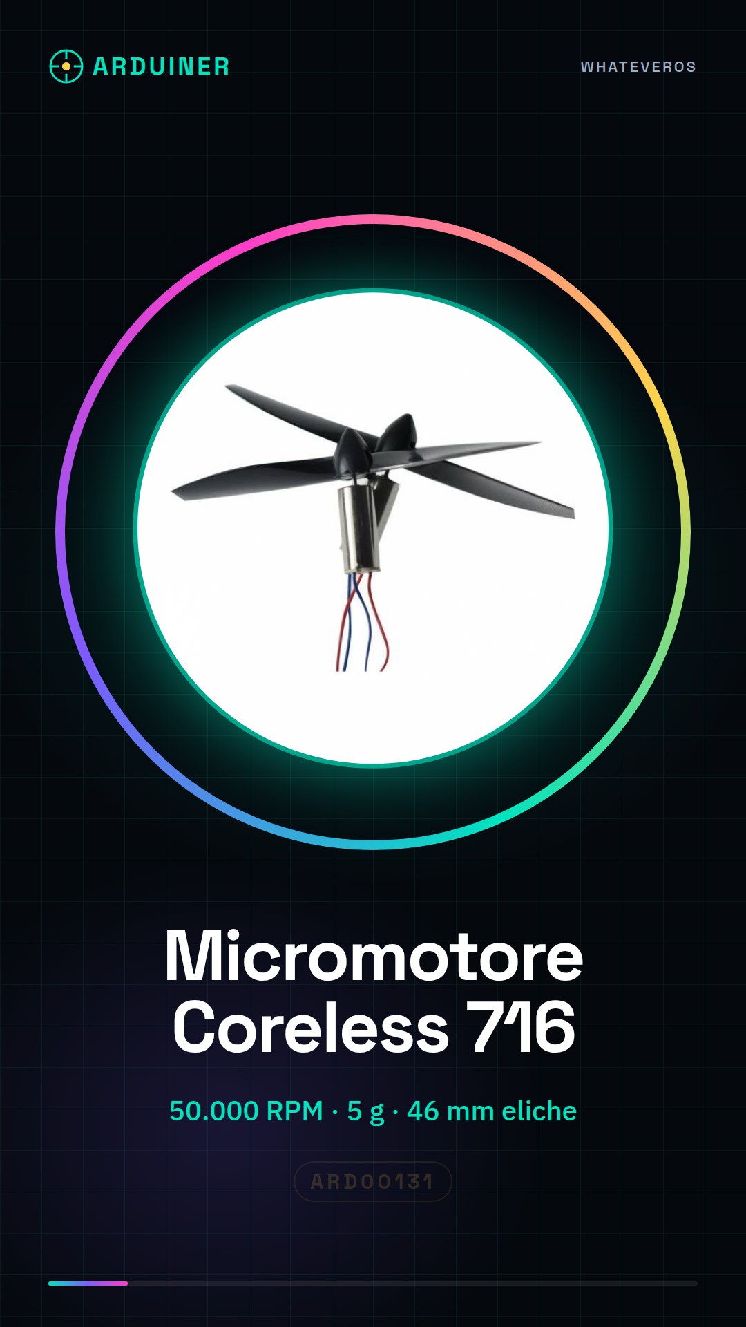 Micro-moteur sans aimant pour hélicoptère 716 50000 tours/min avec pales (ensemble moteur et pales)