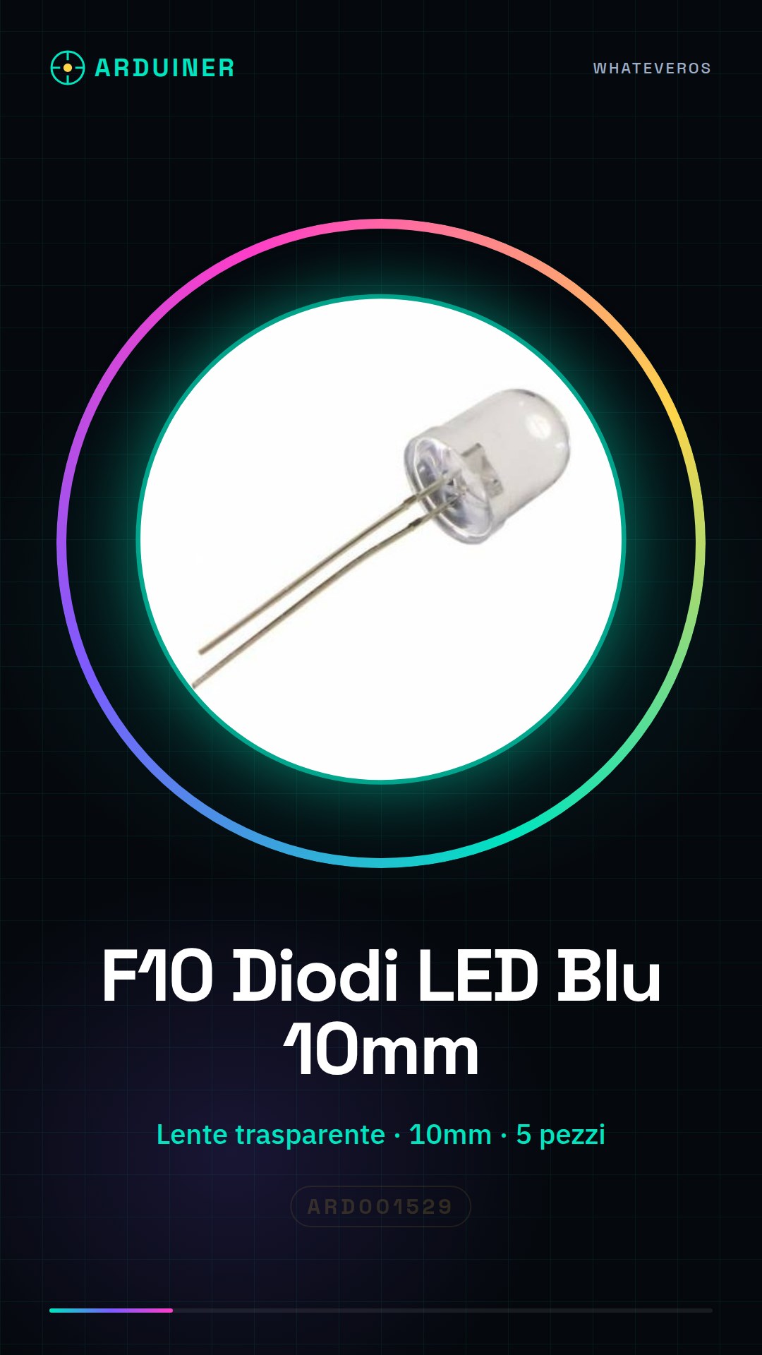 5 Pieces F10 Blue LED Diodes 10mm Clear Lens