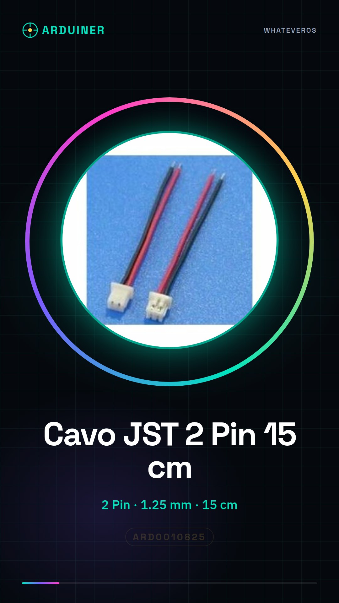 2 Câbles Connecteur JST 2 broches Écart 1.25mm Longueur 15CM