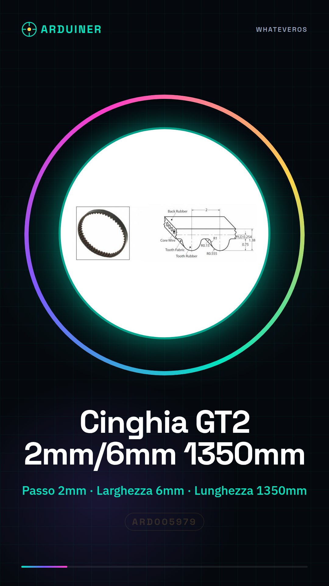 Closed GT2 Belt Step 2mm Width 6mm Length 1350mm