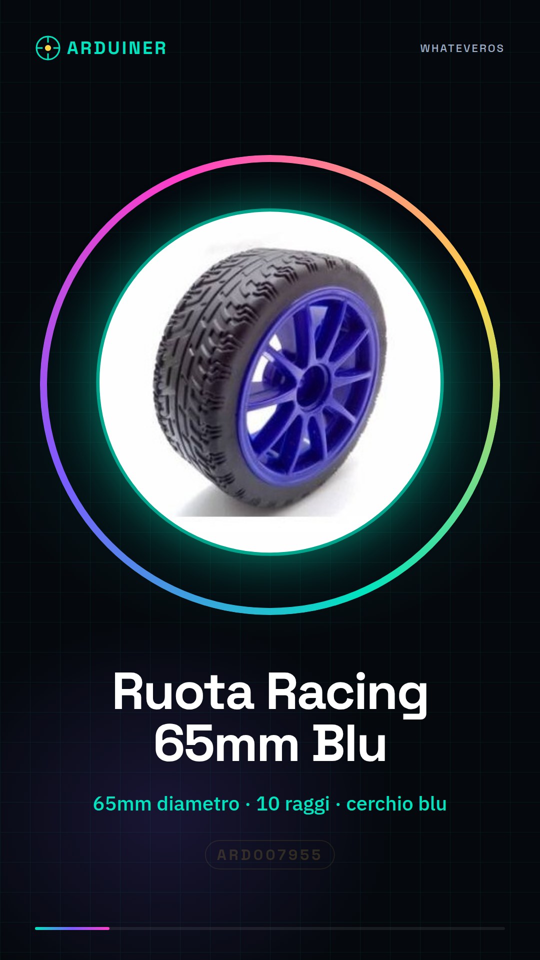 Roue de course 65MM diamètre Bleu Anneau 10 Rayons
