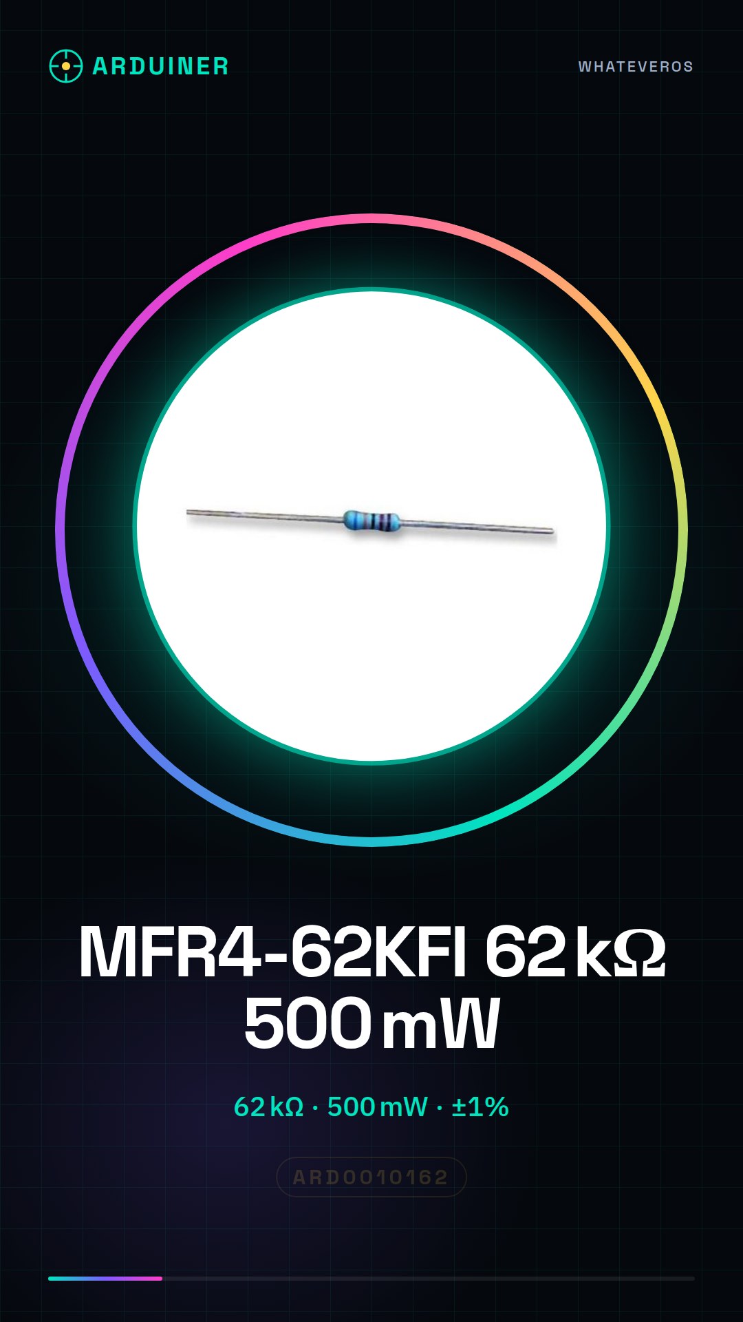 50 Pieces MFR4-62KFI Through-Hole Resistor, MFR Series, 62 kohm, 0.5W, ±1%, 500 mW, 250 V, Axial Leads 62K
