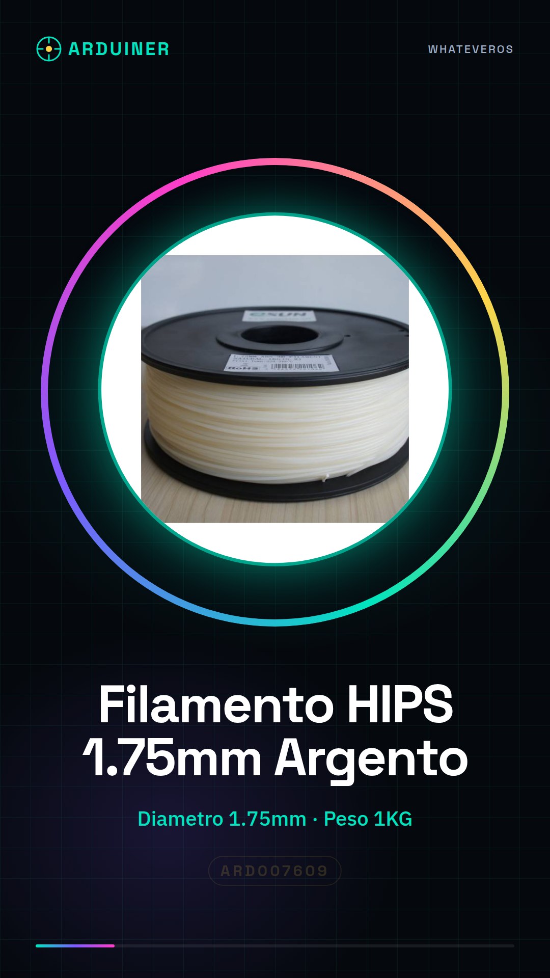 HIPS Filament 1.75mm 1KG Silver - HIGH QUALITY FOR MAKERBOT, MULTIMAKER, ULTIMAKER, REPRAP, PRUSA
