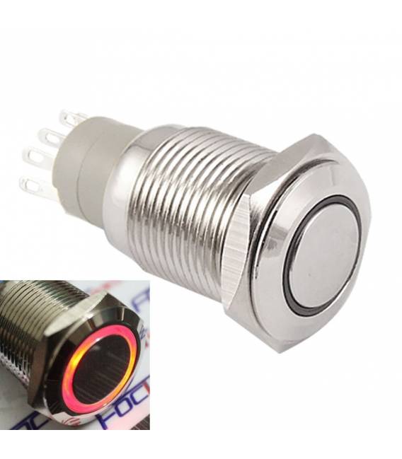 Interruttore ON/OFF a Pulsante Autobloccante LED Arancio 12V 16MM in Metallo Pannello