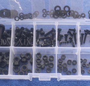 150Pcs M2 M2.5 M3 M4 M5 Nylon Vite Esagonale Bullone Dado Standoff Distanziatore Assortimento Kit Rondella Nera Dado di Plastica