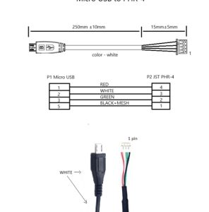 micro USB a PHR-4 XH2.54 50CM