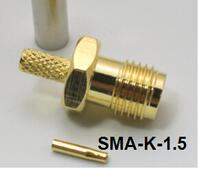 Connettori adattatori RP-SMA femmina a crimpare 1,5mm di cavo coassiale. Prodotto disponibile in 2 pezzi per l'elettronica e