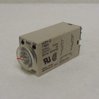 **Alt-text:** Relè a tempo OMRON H3Y-2 di 0-5 secondi per timer elettronico, 24V DC, 5A, 250VAC resistivo. Modulo elettromagn
