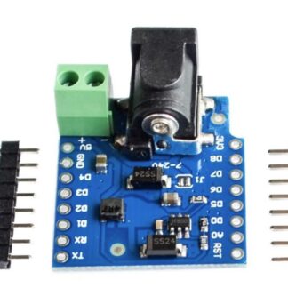 **Alt-text SEO/accessibilità:** Alimentatore DC Power Shield per Wemos D1 Mini e Wemos D1 Mini, compatibile con WeMos. SKU AR