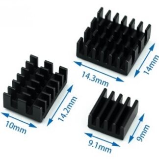 Dissipatori in alluminio neri per Raspberry Pi 4B, 3 pezzi. Prodotto Arduiner, SKU ARD0012106. Prezzo €1,97. Disponibilità su