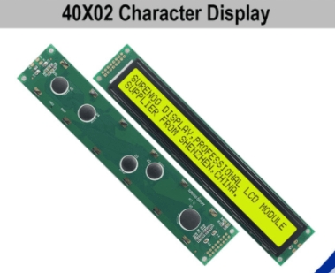 Schermo LCD 40x2 giallo-verde con retroilluminazione a LED per Arduiner, dimensioni 182x33,5 mm. SKU ARD0012149, €9,73.