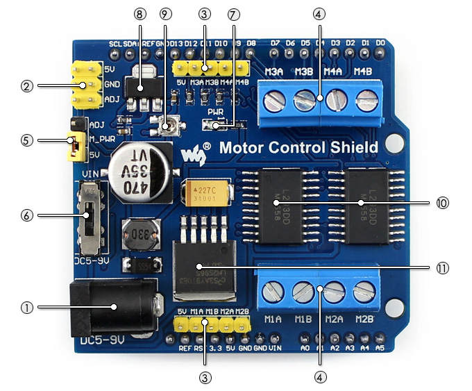 Carte d'extension de contrôle moteur L293D - Carte d'extension de commande de moteur pour Arduino Duemilanove Mega UNO 4 canaux pont H - Protection ESD – Image 6