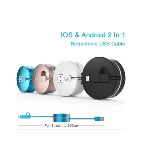 2-in-1 Mini-Box Kabel mit Längenregler – Micro USB für Ladung und Datenübertragung für Android und iPhone – Bild 3