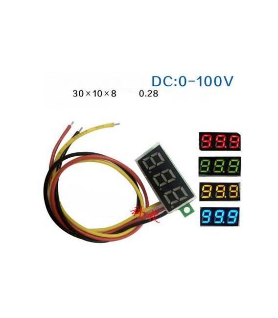 Mini Voltmetro DC digitalea 3 fili blu 0.28 Regolabile DC 0-100V
