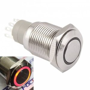 Interruttore ON/OFF a Pulsante Autobloccante LED Rosso 12V 16MM in Metallo Pannello