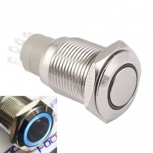 Interruttore ON/OFF a Pulsante Autobloccante LED Blu 12V 16MM in Metallo Pannello