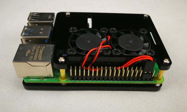 Doppia ventola + custodia in acrilico nero a 2 strati per Raspberry PI 4