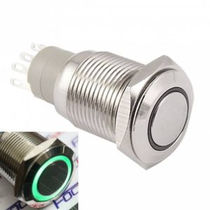 Interruttore ON/OFF a Pulsante Autobloccante LED Verde 12V 16MM in Metallo Pannello