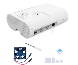 White ABS Case for Raspberry Pi 4, with Cooling Fan, screwdriver and heatsink