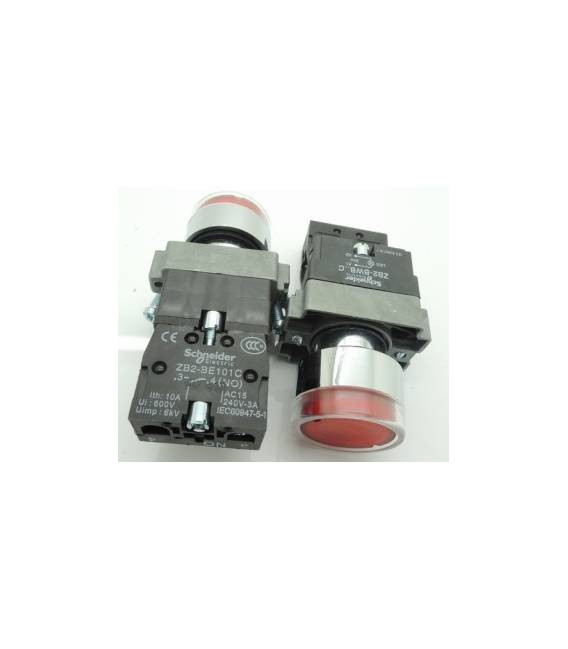 Red ZB2) set - BW3361C Cinghiatype di alta qualità lampadabottone bottone Pulsante manopola 24VOLT DC - ROSSO / NC