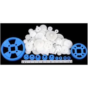 69 Pezzi di ricambio RC, ingranaggi in plastica, Puleggia, Cinghia, Rack, robot e automobili fai-da-te, come nella foto